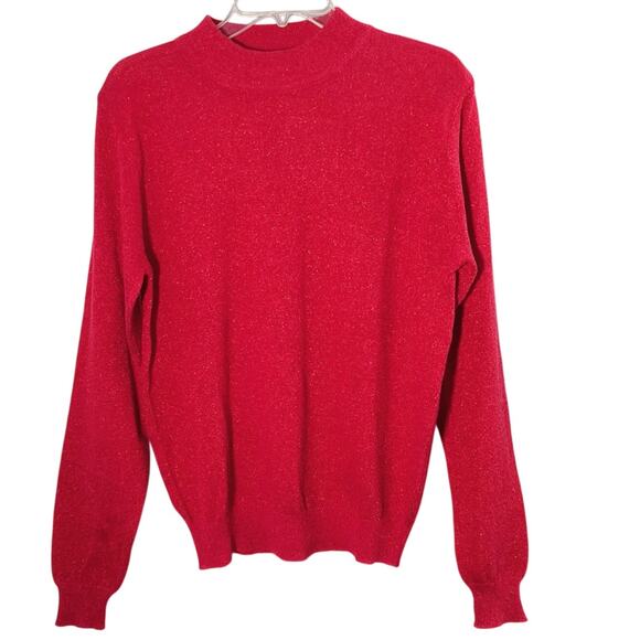 Baxter Wells Metallic Thread Sweater Women's Sz L Red Long Sleeve Mock Neck - Picture 7 of 16